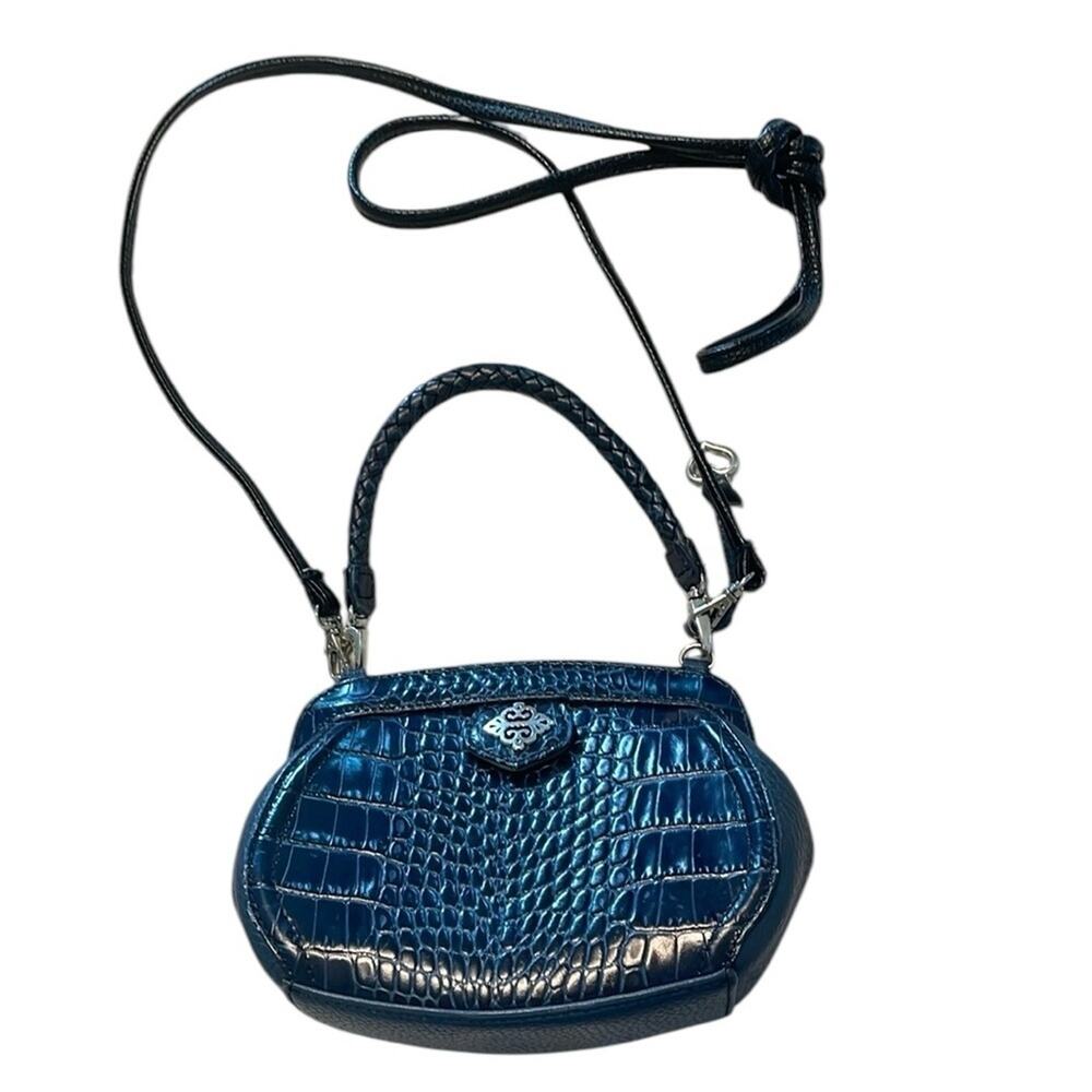 ✨ Vegan Croc-Embossed Mini Tote Crossbody Navy Blue Compact Luxury EUC 👜 - Picture 2 of 5